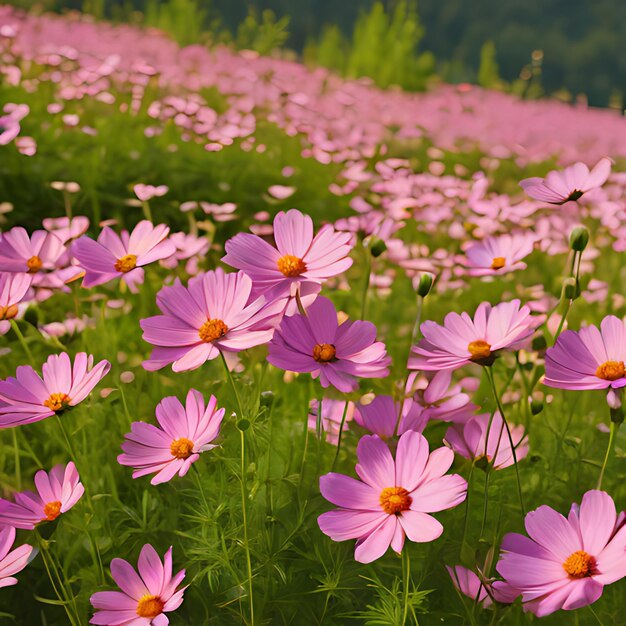 Photo a field of purple flowers with a mountain in the background