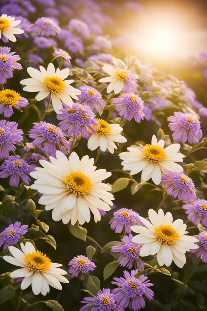 Foto campo di fiori viola e bianchi