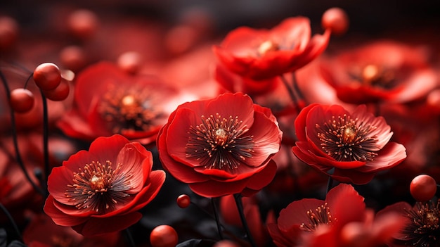 Photo a field of red poppy flowers with a dark background