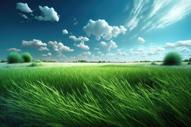 Field of spring grass and perfect sky