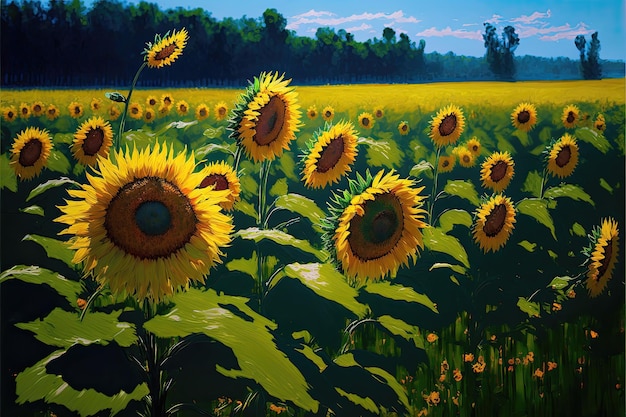 Field of sunflowers by summertime