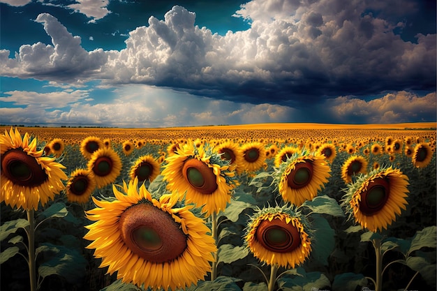 Field of sunflowers by summertime
