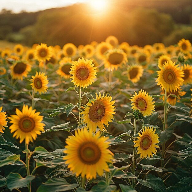 Photo a field of sunflowers facing the sun