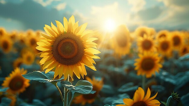 Photo a field of sunflowers facing the sun