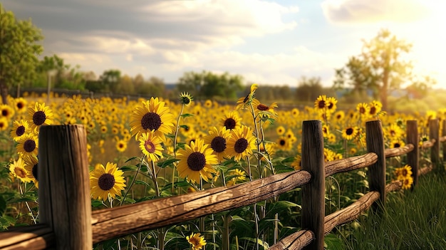 Field of sunflowers Nature meadow sun summer seeds oil clover cereals farm thickets plants life greens beauty oxygen relaxation country villa Generated by AI