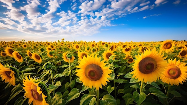 A field of sunflowers stretching towards the horizon