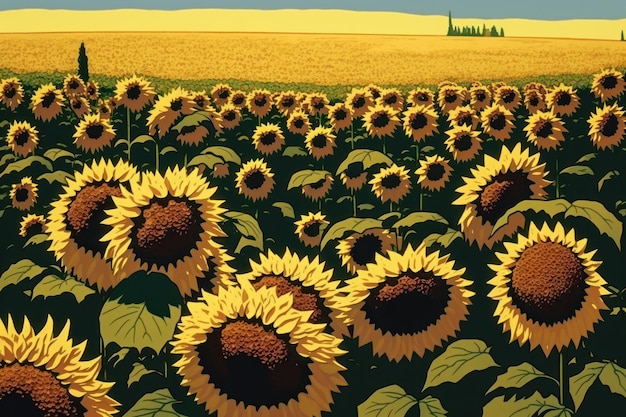 Field of sunflowers at sunset generative AI