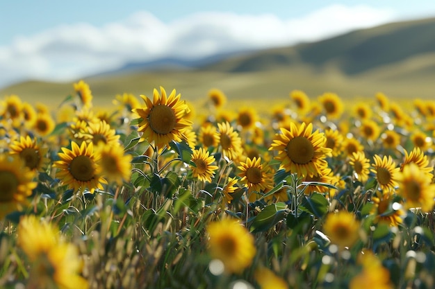 Foto un campo di girasoli che ondeggia nella brezza