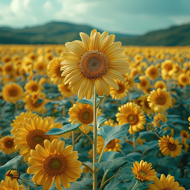 Foto un campo di girasoli con uno sfondo celeste