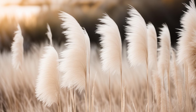 Photo a field of tall white fluffy plants