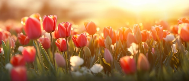 A field of tulips at sunrise Generative AI