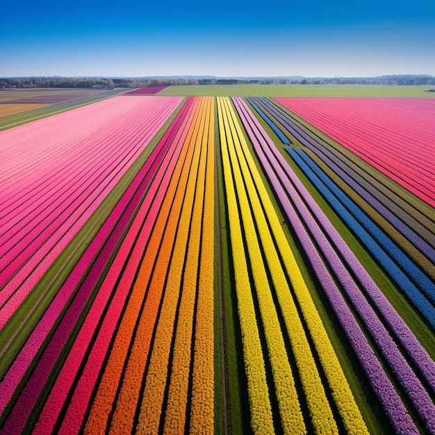 Foto un campo di tulipani con un cielo blu sullo sfondo