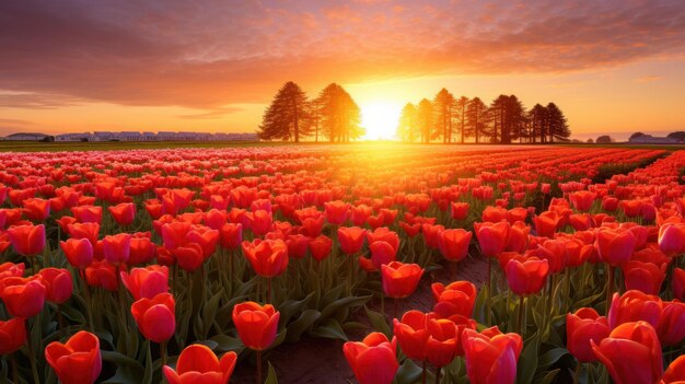 A field of vibrant tulips in the afternoon