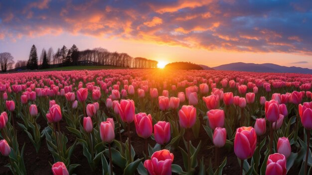 A field of vibrant tulips in the afternoon