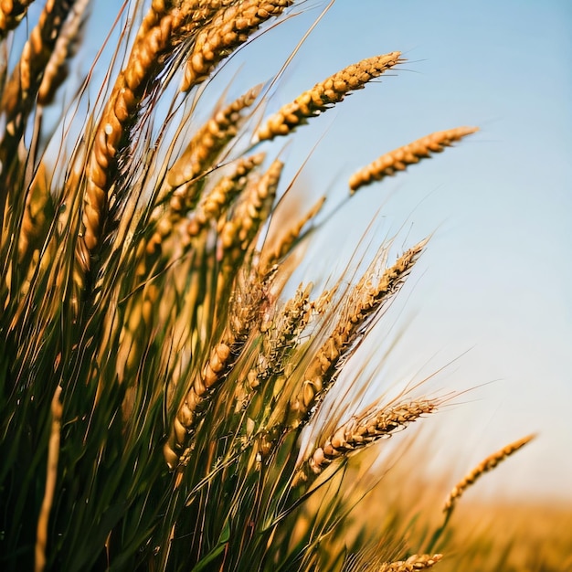 A field of wheat is shown with the sun shining on the top right corner.