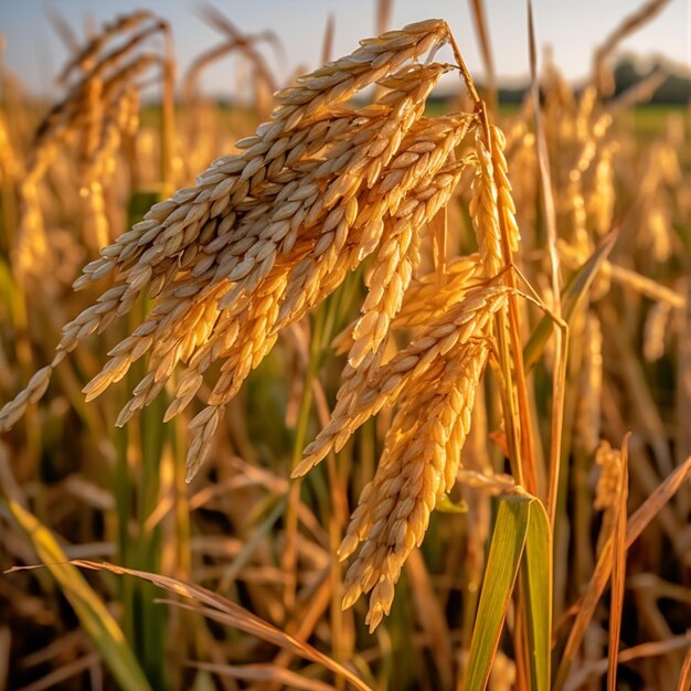 Photo a field of wheat is shown with the sun shining on the top.