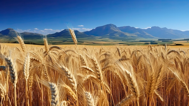 field of wheat mountines in background