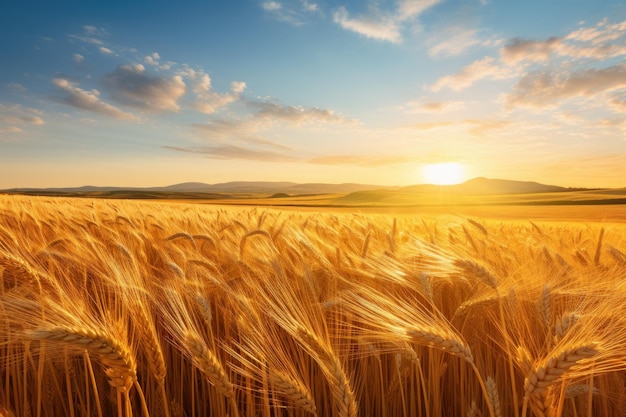 a field of wheat during sunset