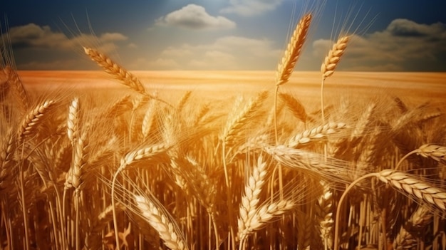 Поле пшеницы на фоне голубого неба