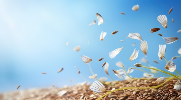 Foto un campo di grano con un cielo blu sullo sfondo