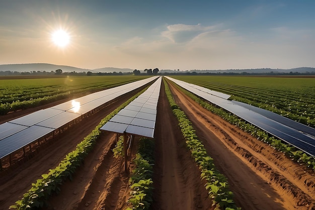 field of wheat with solar panel