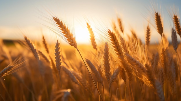 Пшеничное поле на фоне заходящего солнца