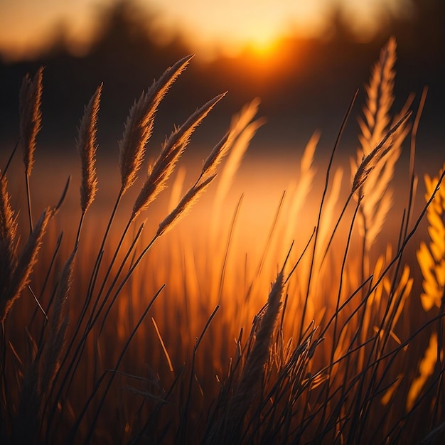 Photo a field of wheat with the sun setting in the background