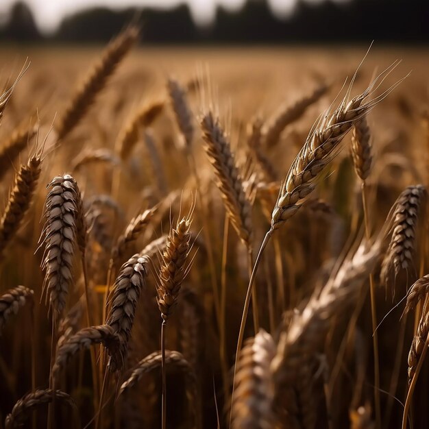 A field of wheat with the sun shining on the horizon