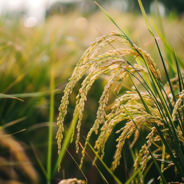 a field of wheat with the sun shining through it