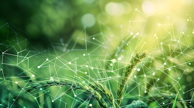 Foto un campo di grano con il sole che splende attraverso le foglie