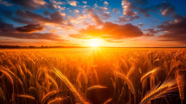 Field of wheat with sunset