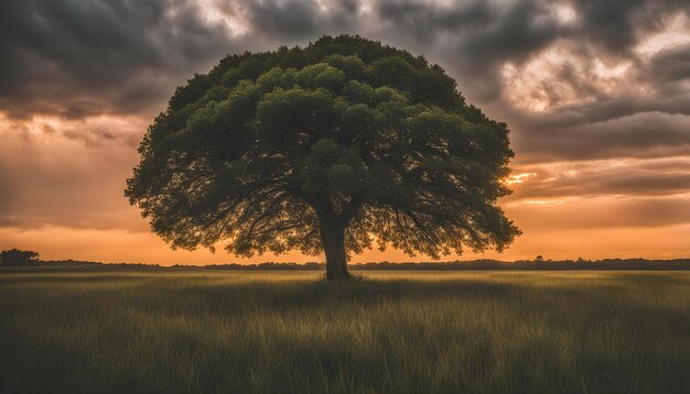 Photo a field of wheat with a tree in the middle