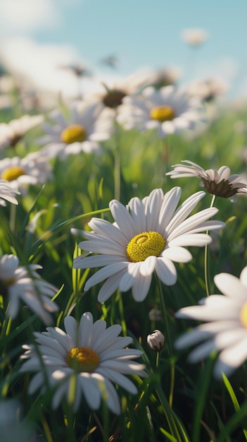 Field of White Daisies Under Blue Sky