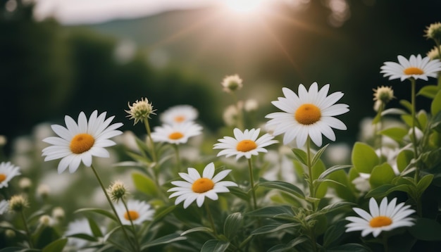 Field of White Daisies Under the Sun