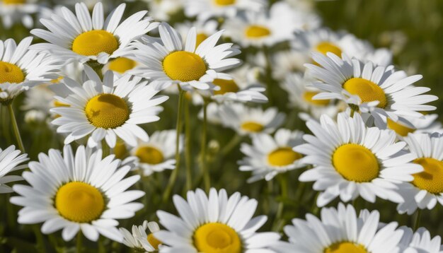 A field of white daisies with yellow centers