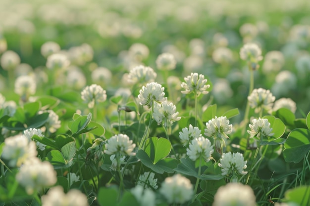 A field of white flowers with green grass