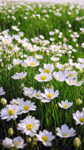 Field of white wild flowers in summer Nature Wallpaper Background