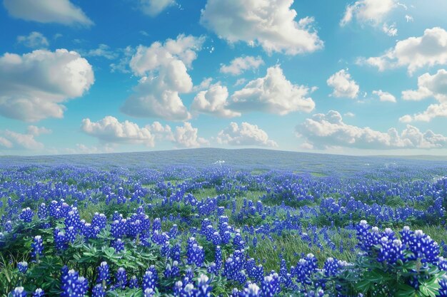 Photo a field of wild bluebonnets stretching to the hori