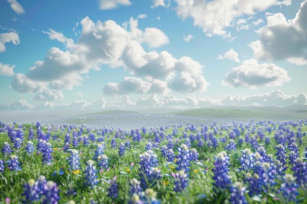 A field of wild bluebonnets stretching to the hori