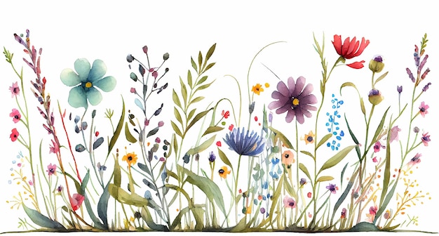 Field of wild flowers watercolor illustration plants provence