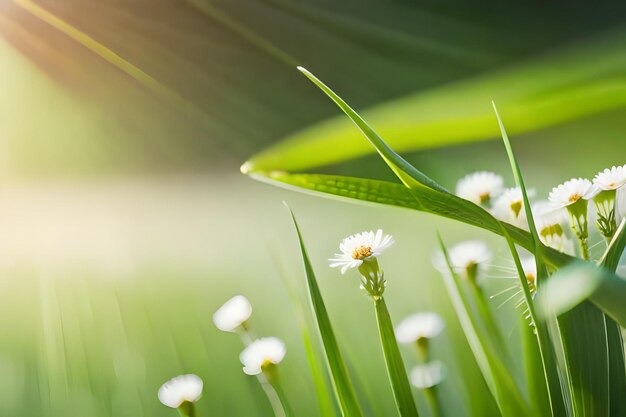 A field of wild flowers with the sun behind them