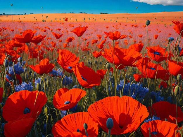 A field of wild poppies in full bloom