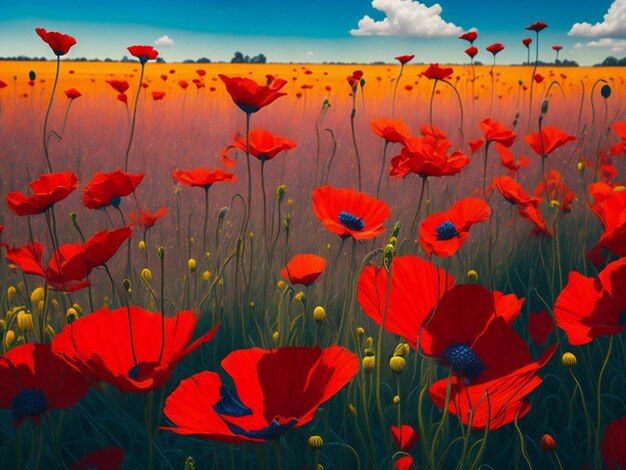 Photo a field of wild poppies in full bloom