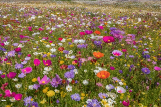 生成aiで作った春に咲く野の花畑