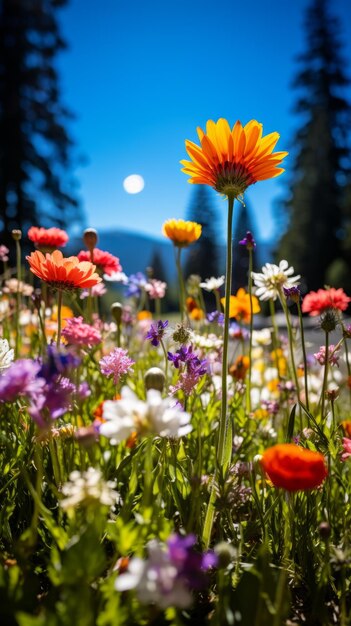 Field of wildflowers with a single tall flower in the foreground