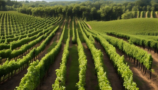 Photo a field with a bunch of vines and a mountain in the background