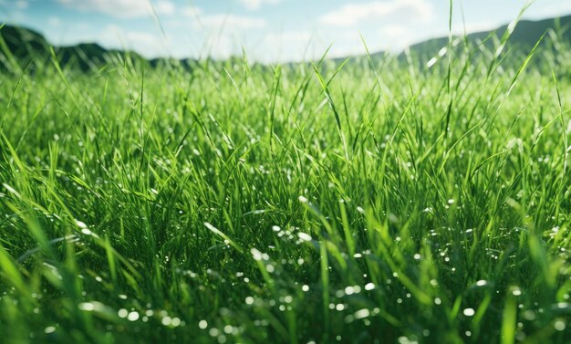 Photo a field with grassy grass in summer time