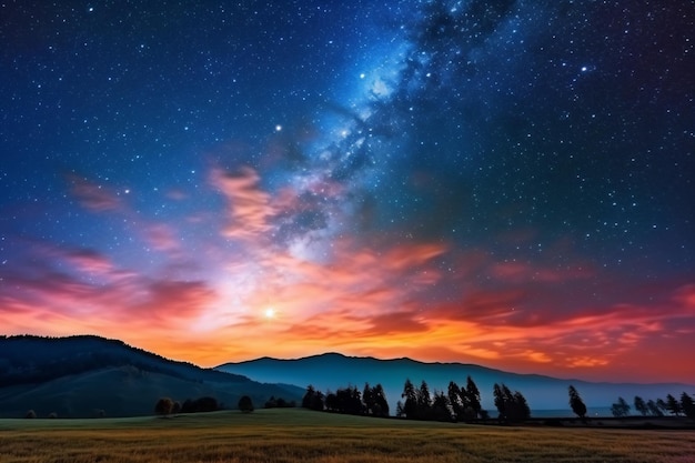 a field with a mountain in the background