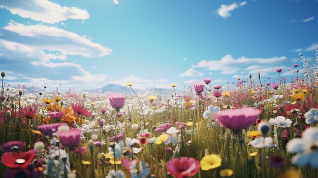 A field with multicolored flowers