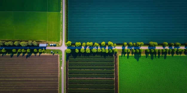 A field with a road in the middle and a road in the middle.